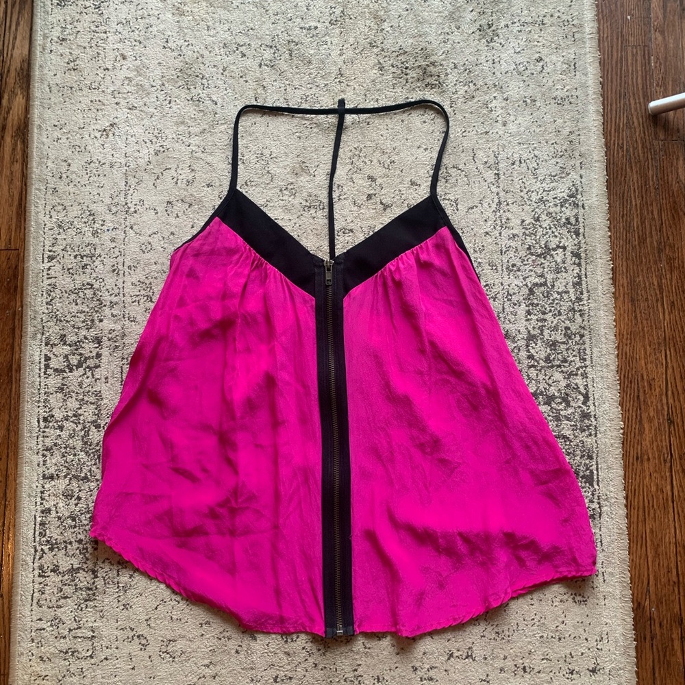silence + noise Hot Pink V-Neck Cami with Black Trim and Front Zipper